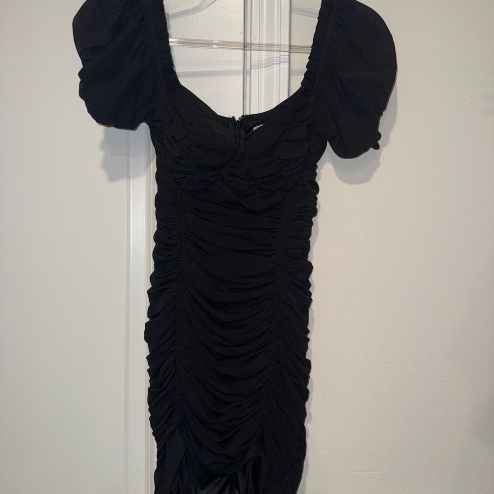 New Kiss the Sky Black Ruched mini Dress